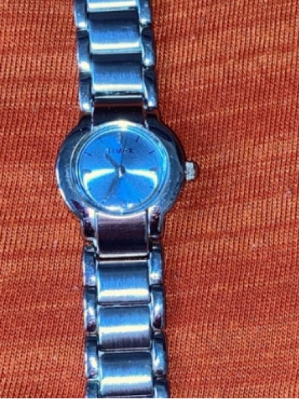 Timex Silver Stainless Steel Watch with Blue Dial.